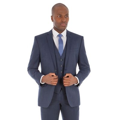 Deep blue micro wool blend tailored fit suit jacket